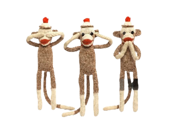 hear no evil, see no evil, speak no evil sock monkeys.